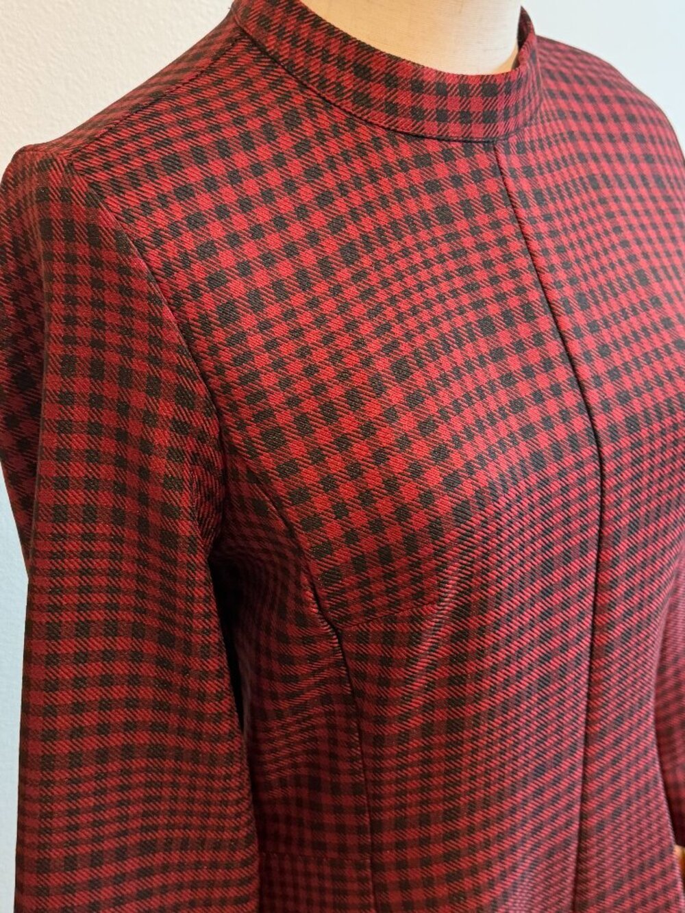 Zara Plaid Long Sleeve Mock Neck Dress Red Black Small - Picture 4 of 8